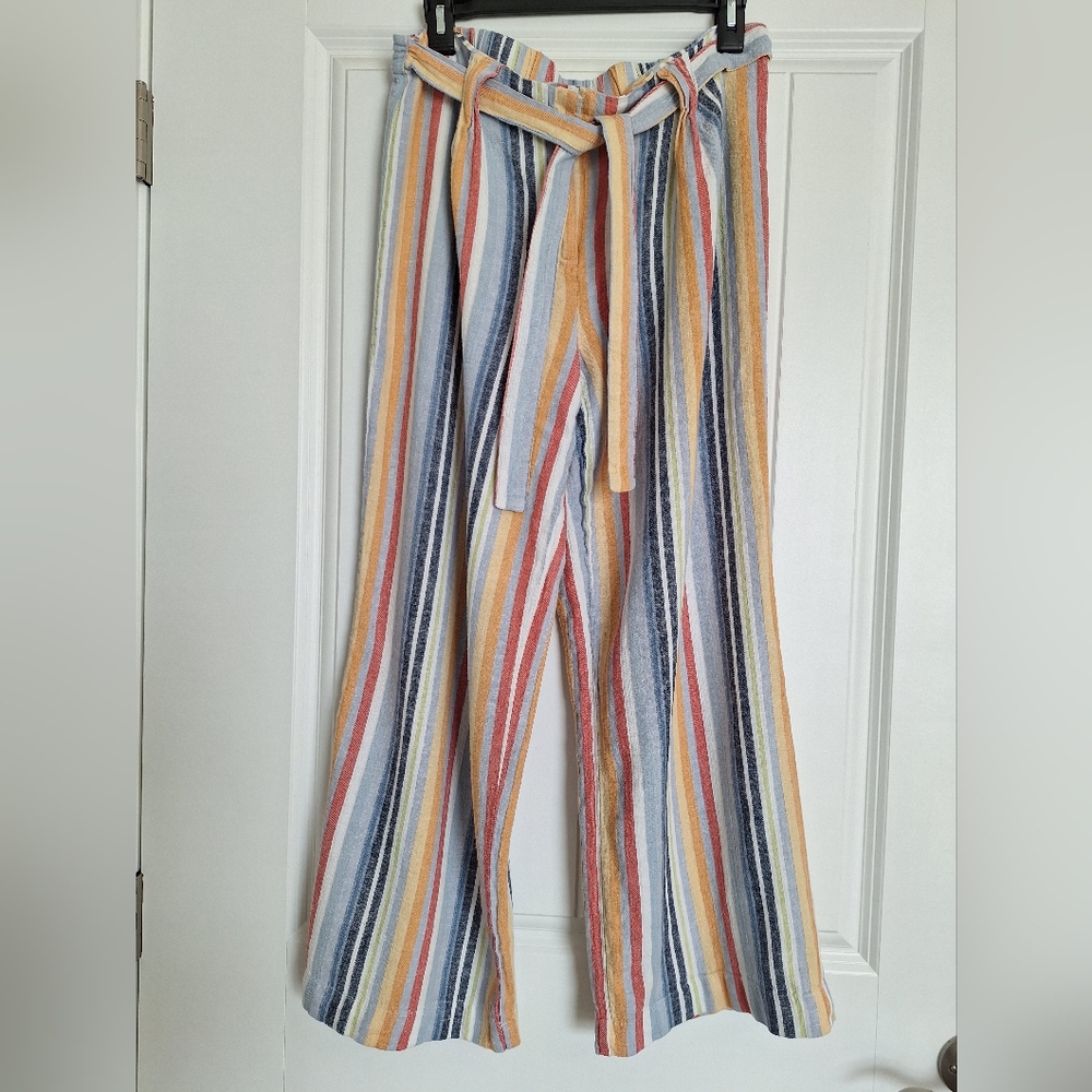 Laundry By Shelli Segal Linen Viscose Wide Leg Striped Pants Size Large